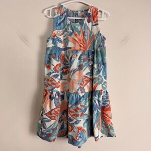 Faherty Kids 2T Organic Cotton Gauze Tiered Tropical Floral Sleeveless Dress